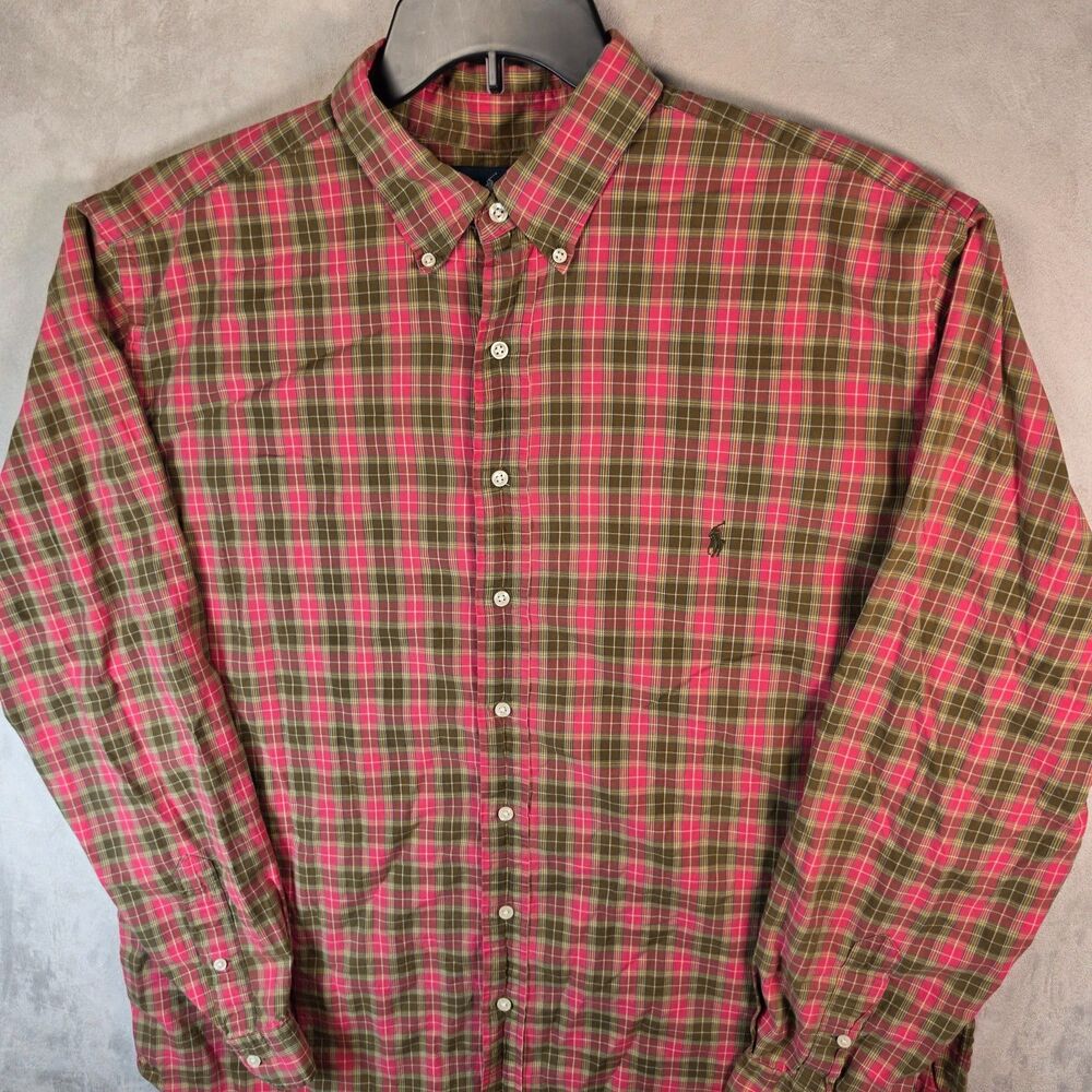 Polo Ralph Lauren Men's Classic Fit Plaid Button Down Shirt Long Sleeve Red Gree